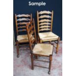 Set of eight near-matching Lancashire-style ash and elm country chairs, each with a shaped ladder