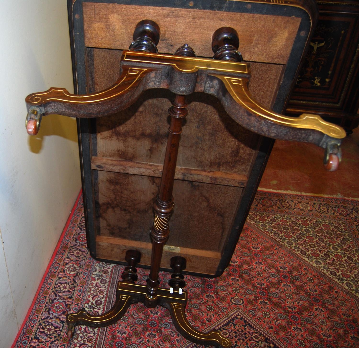 19th century rosewood and parcel gilt coffee table, the rectangular top with canted corners on three - Image 6 of 6