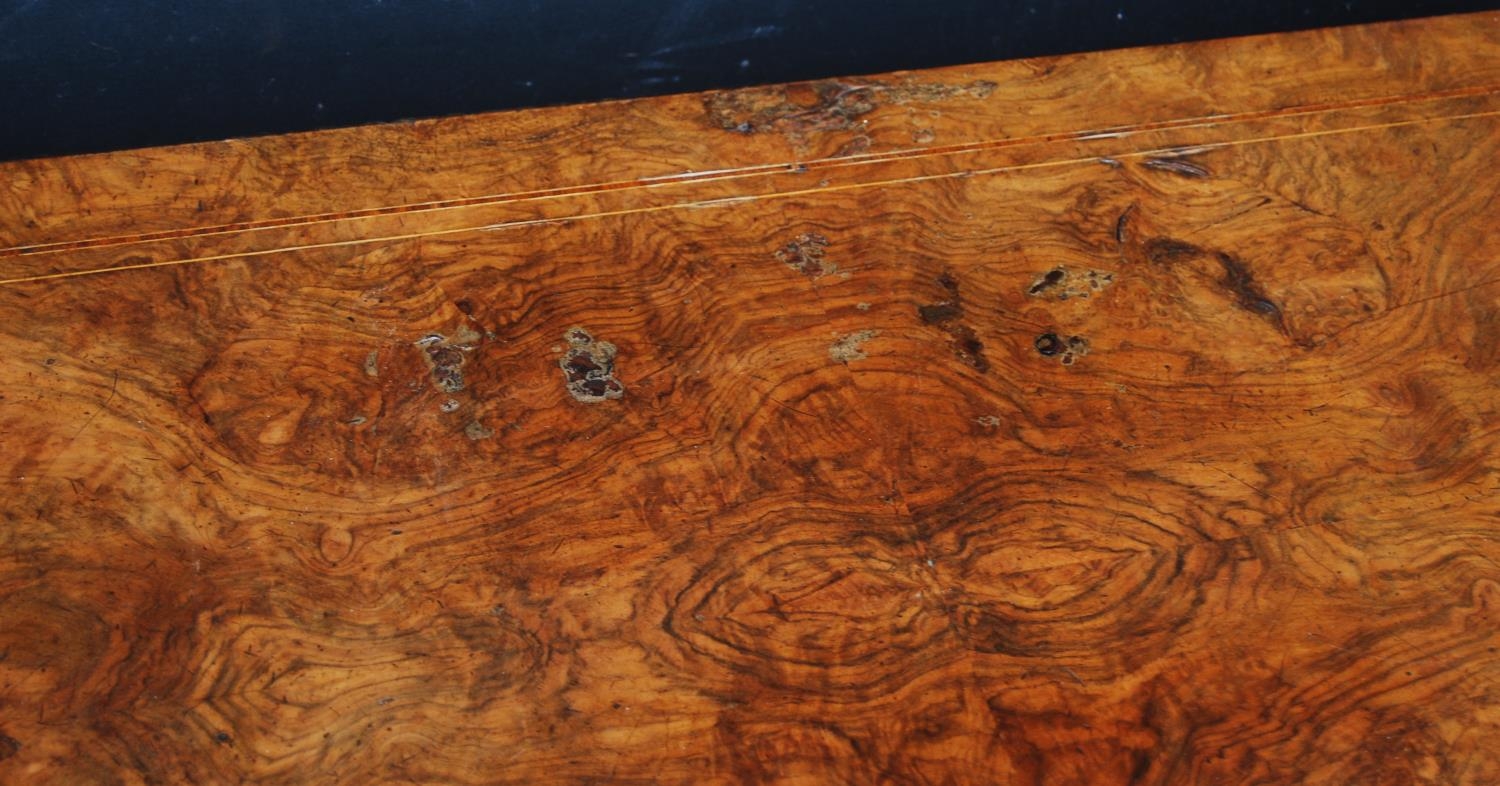 19th century French inlaid burr walnut hall table, the D-end top above an inlaid frieze decorated - Image 3 of 6