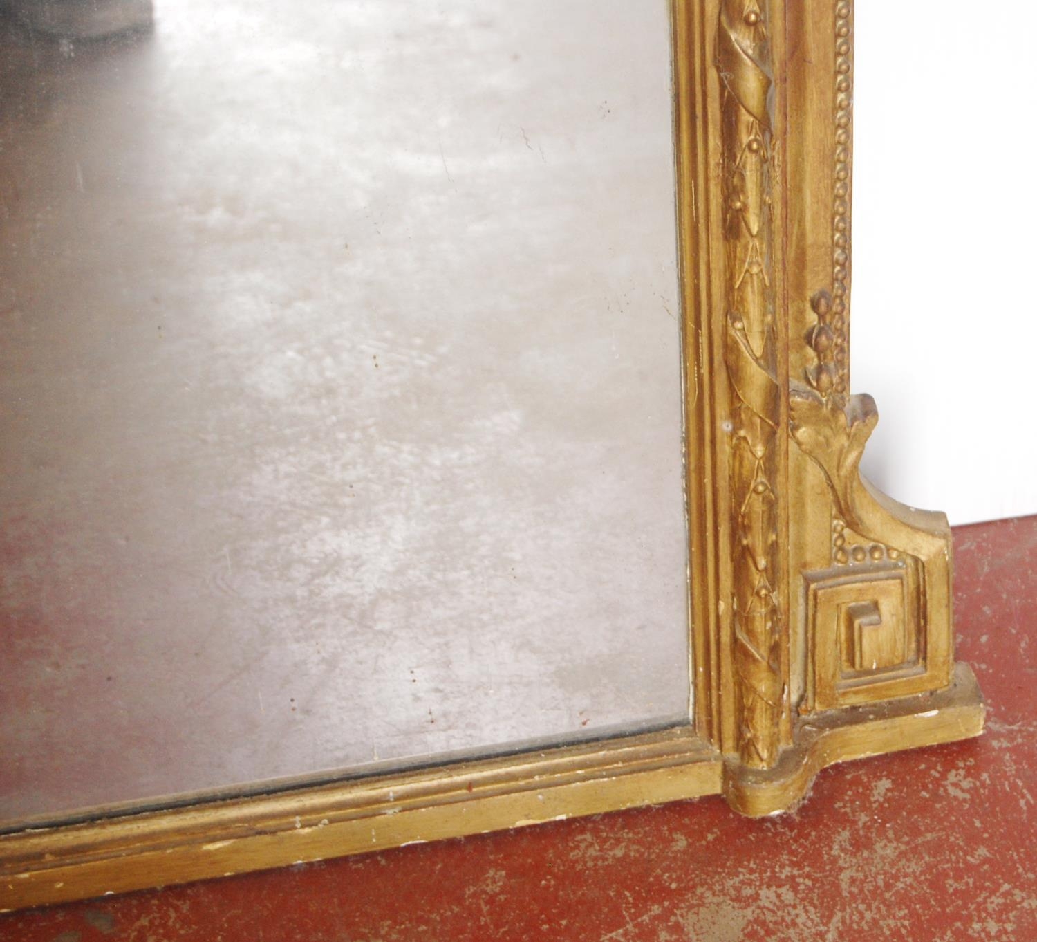 19th century giltwood overmantel mirror, with a floral surmount above a shaped plate glass mirror, - Image 3 of 5