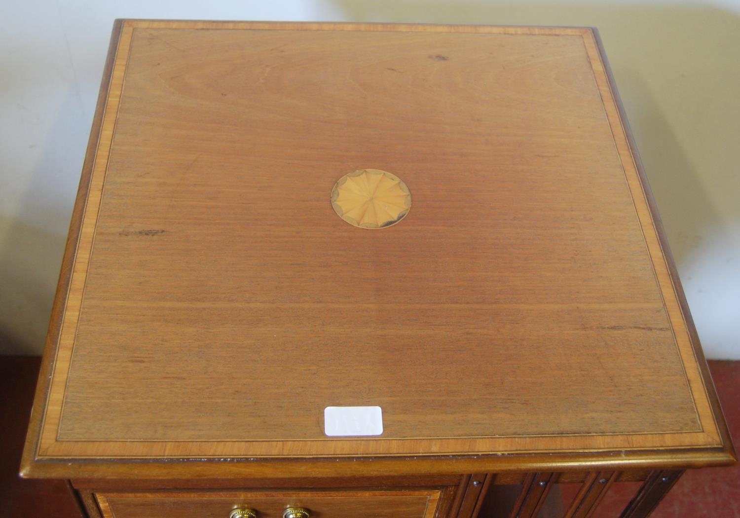 Edwardian inlaid mahogany revolving bookcase, with open shelving and three short drawers to the - Image 2 of 5
