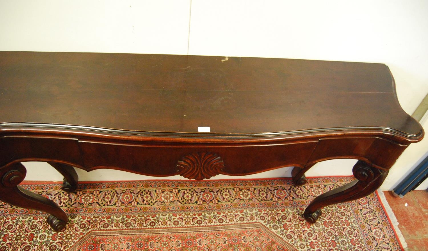 Victorian-style mahogany console table, the rectangular top with canted corners above a long - Image 2 of 6