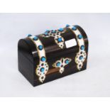 Victorian coromandel stationery box, the domed top set with turquoise-coloured cabochons with
