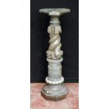 Victorian-style green veined marble and alabaster plant stand, in three detachable sections, with