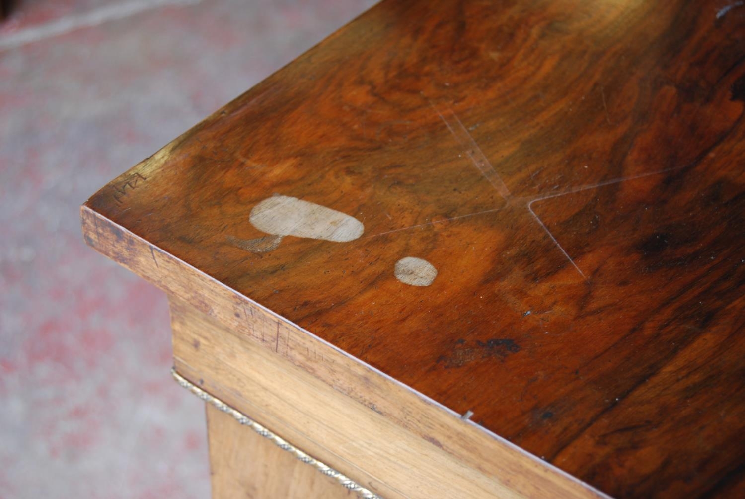 19th century French inlaid burr walnut pier cabinet, the inlaid frieze above a glazed door enclosing - Image 9 of 11