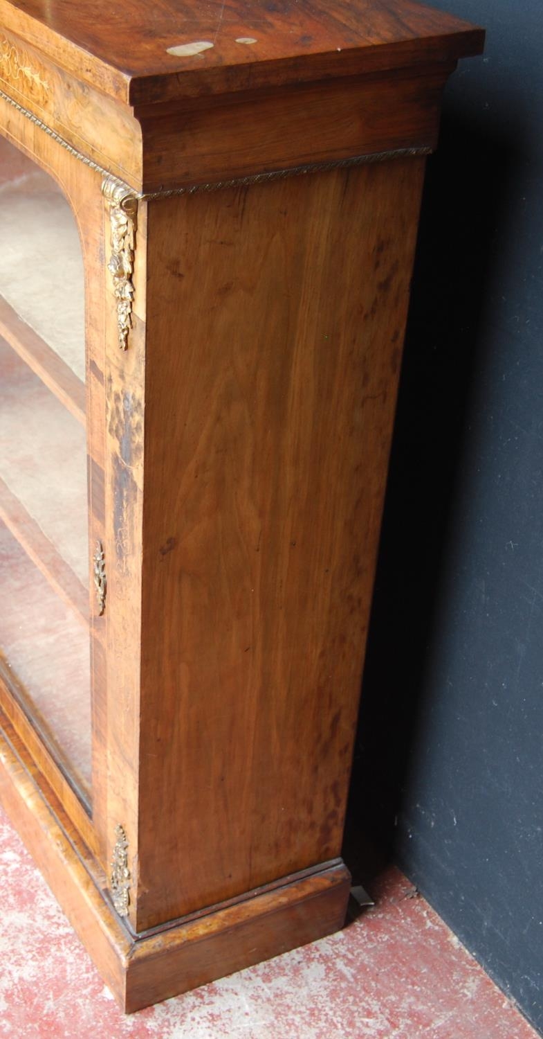 19th century French inlaid burr walnut pier cabinet, the inlaid frieze above a glazed door enclosing - Image 7 of 11