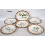 Set of nine Royal Copenhagen Flora Danica porcelain plates and matching serving dish, painted with