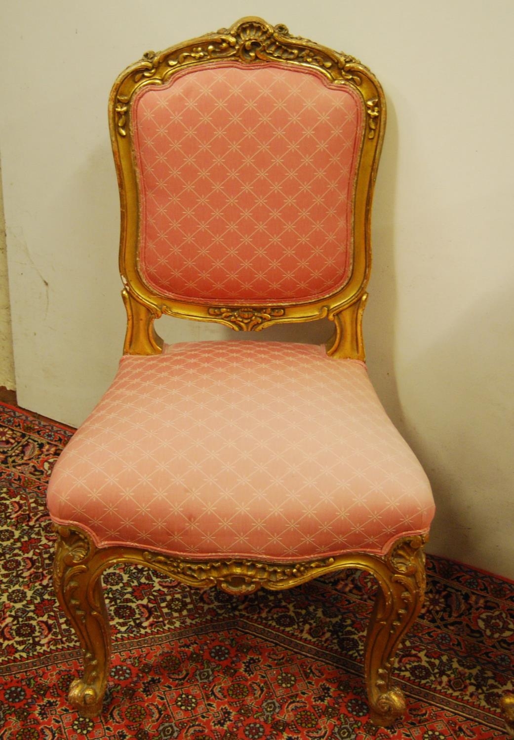 Pair of Louis XV style giltwood parlour chairs decorated with moulded roses, floral panels and - Image 3 of 4