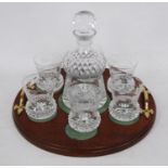 Scottish crystal whisky decanter set comprising a thistle etched decanter and stopper with six