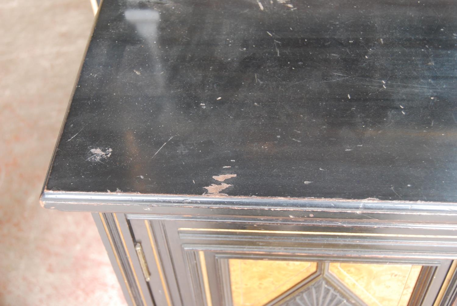 Late 19th century Aesthetic Movement ebonised and walnut drawing room cabinet, the top section - Image 8 of 9