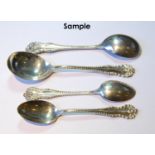 Twelve American silver soup spoons and twelve teaspoons of beaded scroll pattern by Wright Kay &