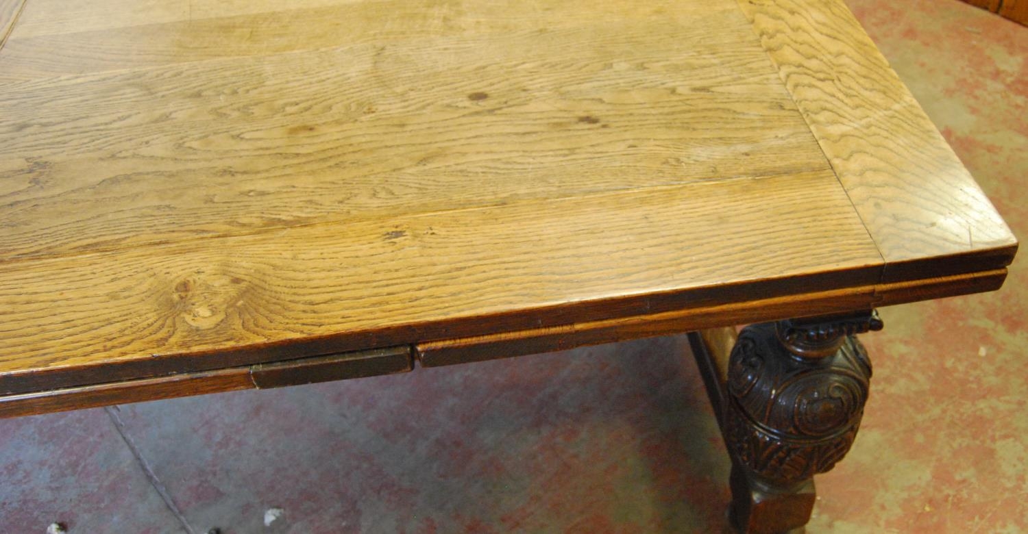 Victorian oak refectory table, the rectangular detachable plank top with a pull-out extension to - Image 4 of 4