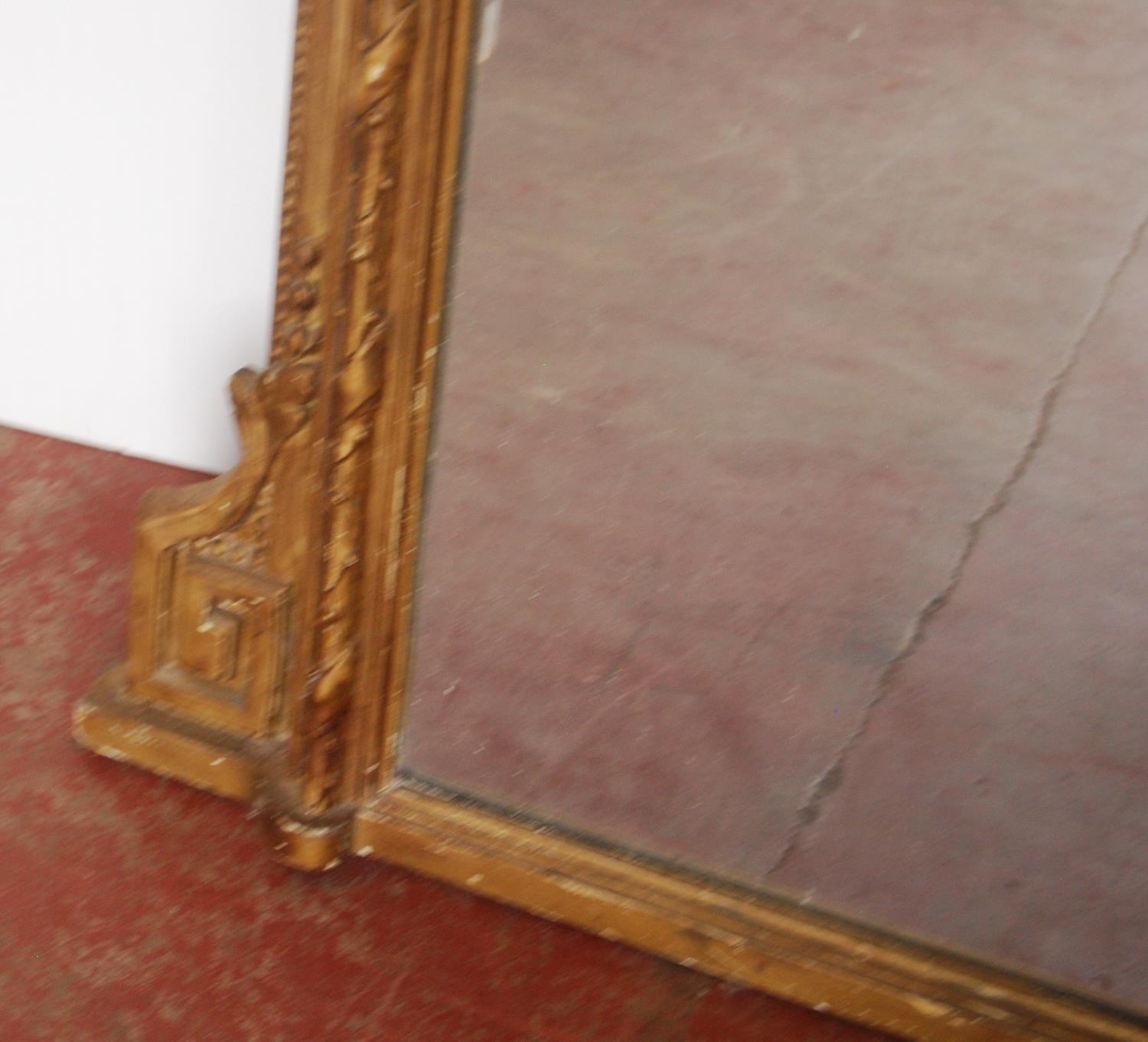 19th century giltwood overmantel mirror, with a floral surmount above a shaped plate glass mirror, - Image 4 of 5