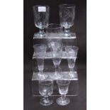 Group of Regency-style and similar antique rummers and drinking glasses to include three near-