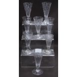 Group of Georgian-style antique wrythen moulded ale glasses, on plain and knopped stems, and