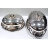 Old Sheffield plate meat dish with channelled base and the matching smaller dish, both with