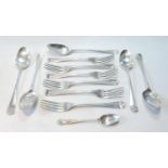 Six silver dessert forks by Eley and Fearn, 1814, five dessert spoons by William Davie, Edinburgh