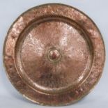 19th century Italian Renaissance-style copper charger, engraved throughout with Papal arms and