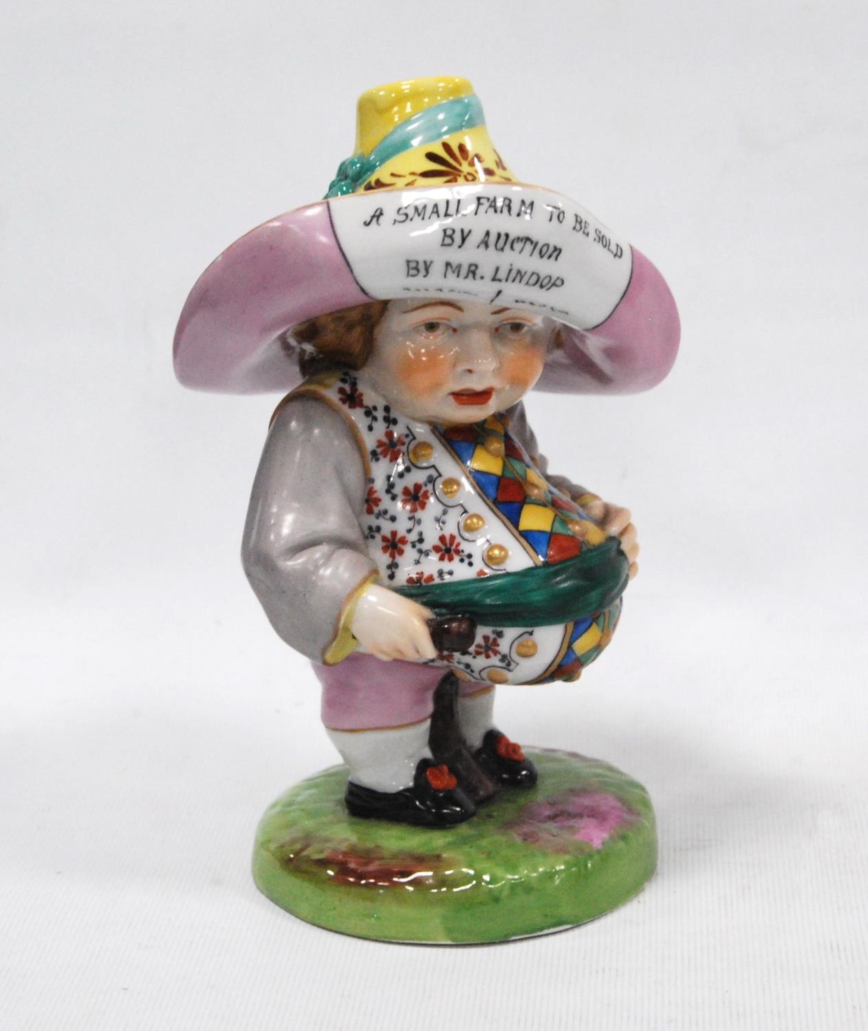 Pair of early 20th century Royal Crown Derby Mansion House dwarf figures, both bearing slogans to - Image 7 of 10