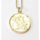 Gold sovereign, 1901, with detachable gold pendant mount and necklet (18ct.750), 14.7g gross.