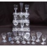 Collection of 18th century-style and similar antique drinking glasses to include a bonnet glass c.