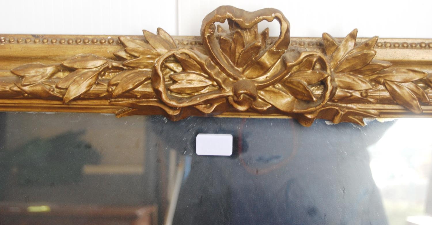 19th century giltwood overmantel mirror, with a floral surmount above a shaped plate glass mirror, - Image 2 of 5