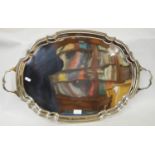 Silver oval tray with waved moulded edge, by J & W Deakin, Sheffield 1935, 56cm wide (66cm wide over