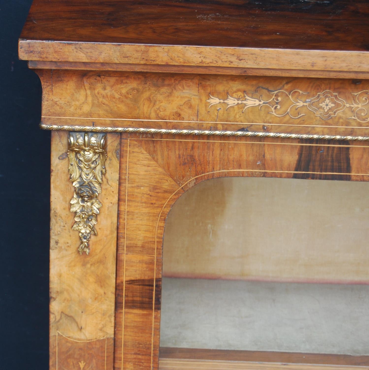 19th century French inlaid burr walnut pier cabinet, the inlaid frieze above a glazed door enclosing - Image 3 of 11