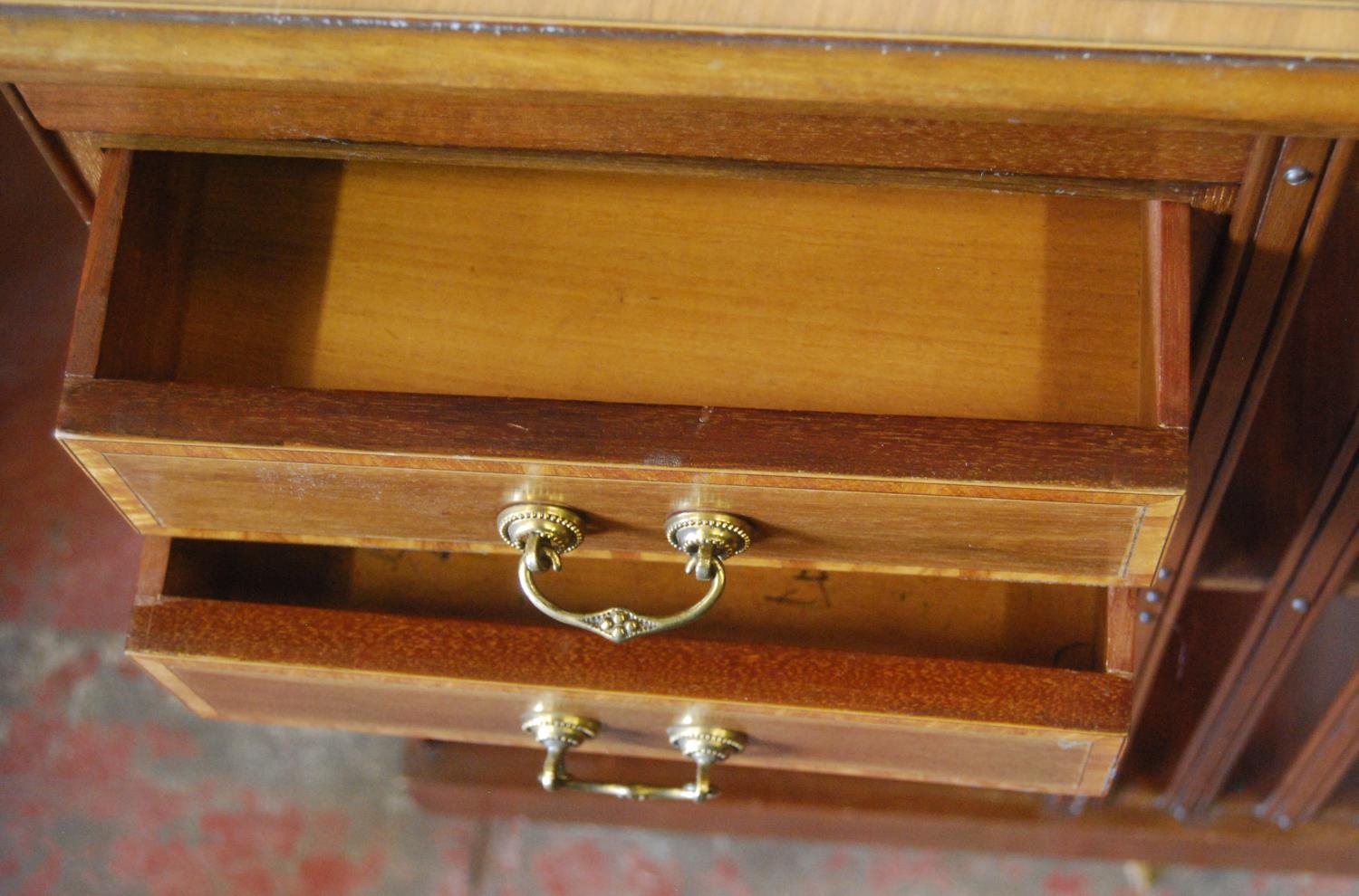 Edwardian inlaid mahogany revolving bookcase, with open shelving and three short drawers to the - Image 3 of 5