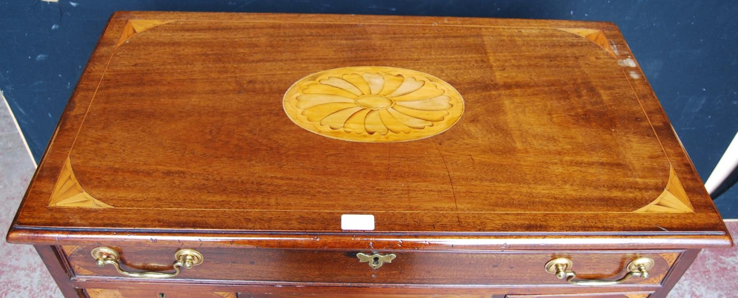 George III style inlaid mahogany kneehole desk, the long drawer above a cupboard door - Image 2 of 8