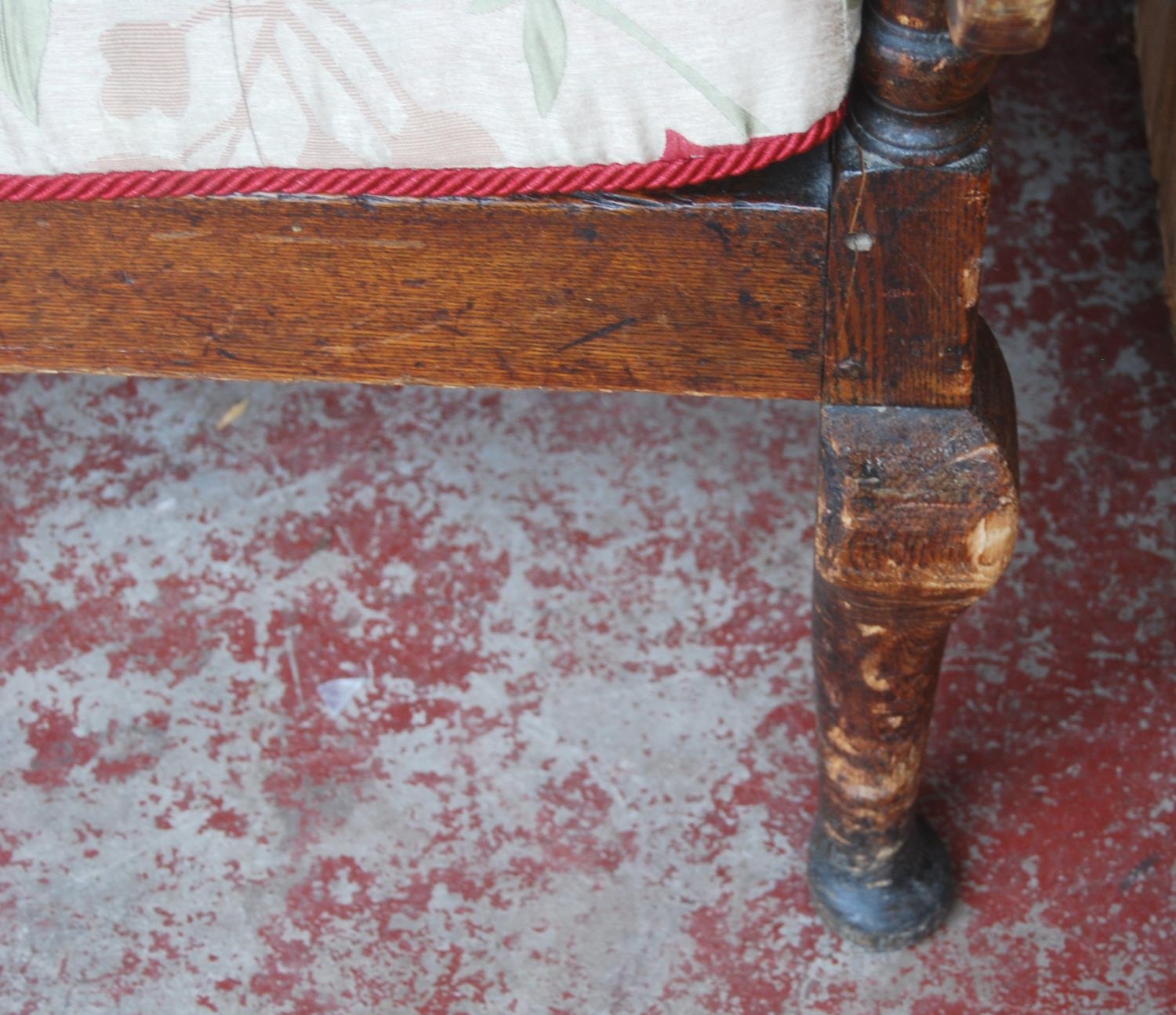 Early 19th century oak hall bench, with a four-section panelled back above a later slatted seat, - Image 3 of 6