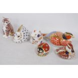 Six Royal Crown Derby animal paperweights modelled as a rabbit, mouse, kitten, ladybird and two