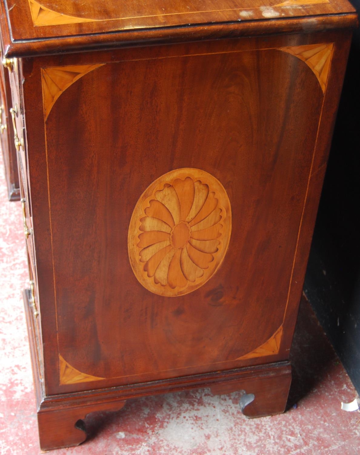 George III style inlaid mahogany kneehole desk, the long drawer above a cupboard door - Image 8 of 8