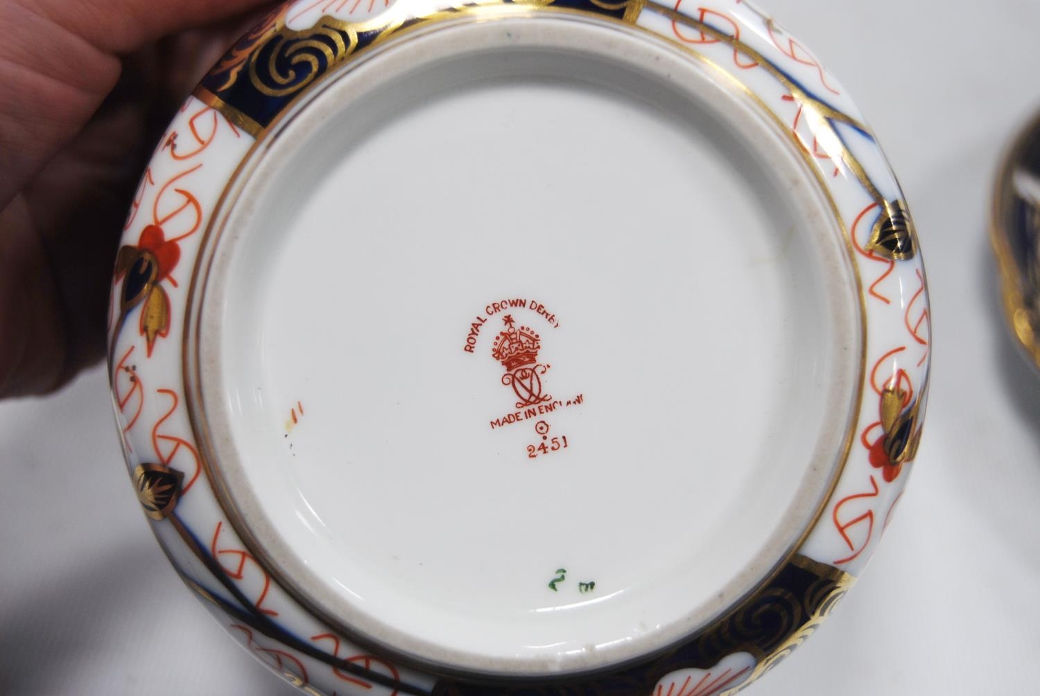 Royal Crown Derby part tea set comprising four side plates, six saucers, six tea cups and sugar - Image 3 of 7