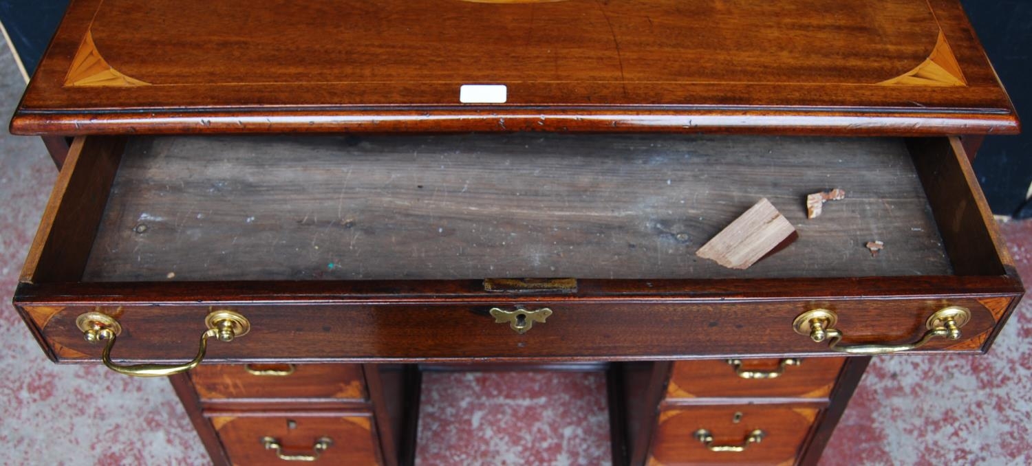 George III style inlaid mahogany kneehole desk, the long drawer above a cupboard door - Image 3 of 8