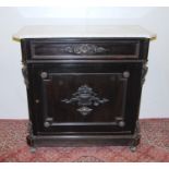 Late 19th/early 20th century French marble-top ebonised pine pier cabinet, the shaped detachable