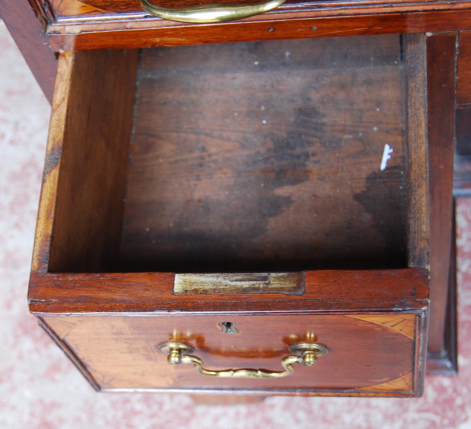 George III style inlaid mahogany kneehole desk, the long drawer above a cupboard door - Image 4 of 8