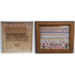 Victorian needlepoint sampler worked by Mary Ann Belford, August 1850, with alphabet above a written
