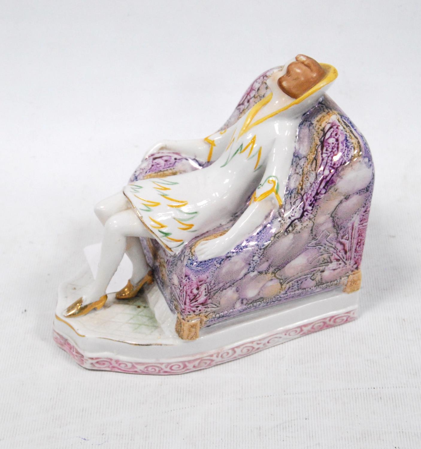 Pair of Art Deco German porcelain bookends modelled as a male and female sitting on armchairs, - Image 7 of 9