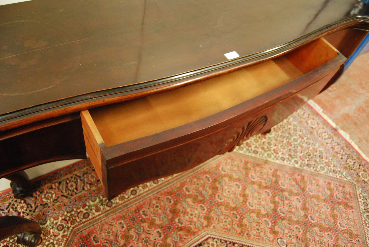 Victorian-style mahogany console table, the rectangular top with canted corners above a long - Image 3 of 6