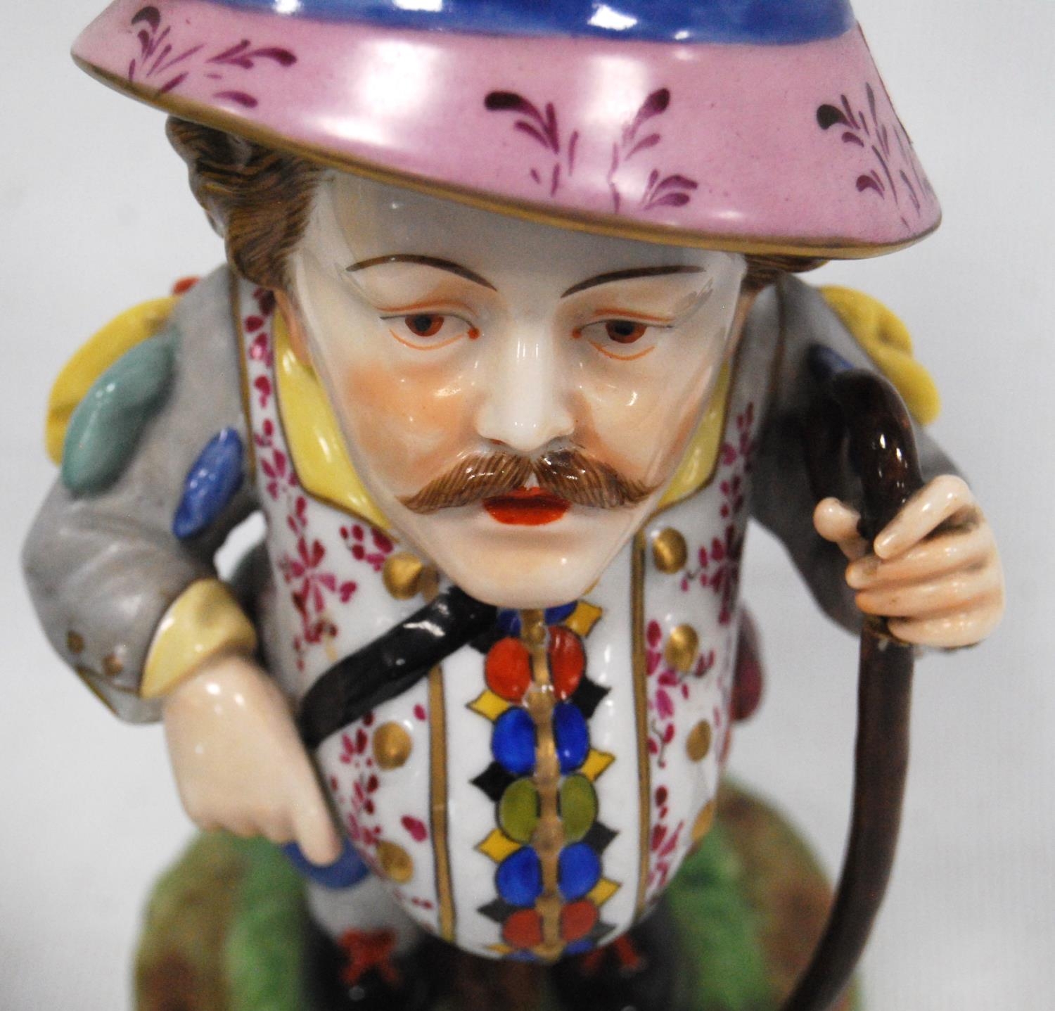 Pair of early 20th century Royal Crown Derby Mansion House dwarf figures, both bearing slogans to - Image 4 of 10