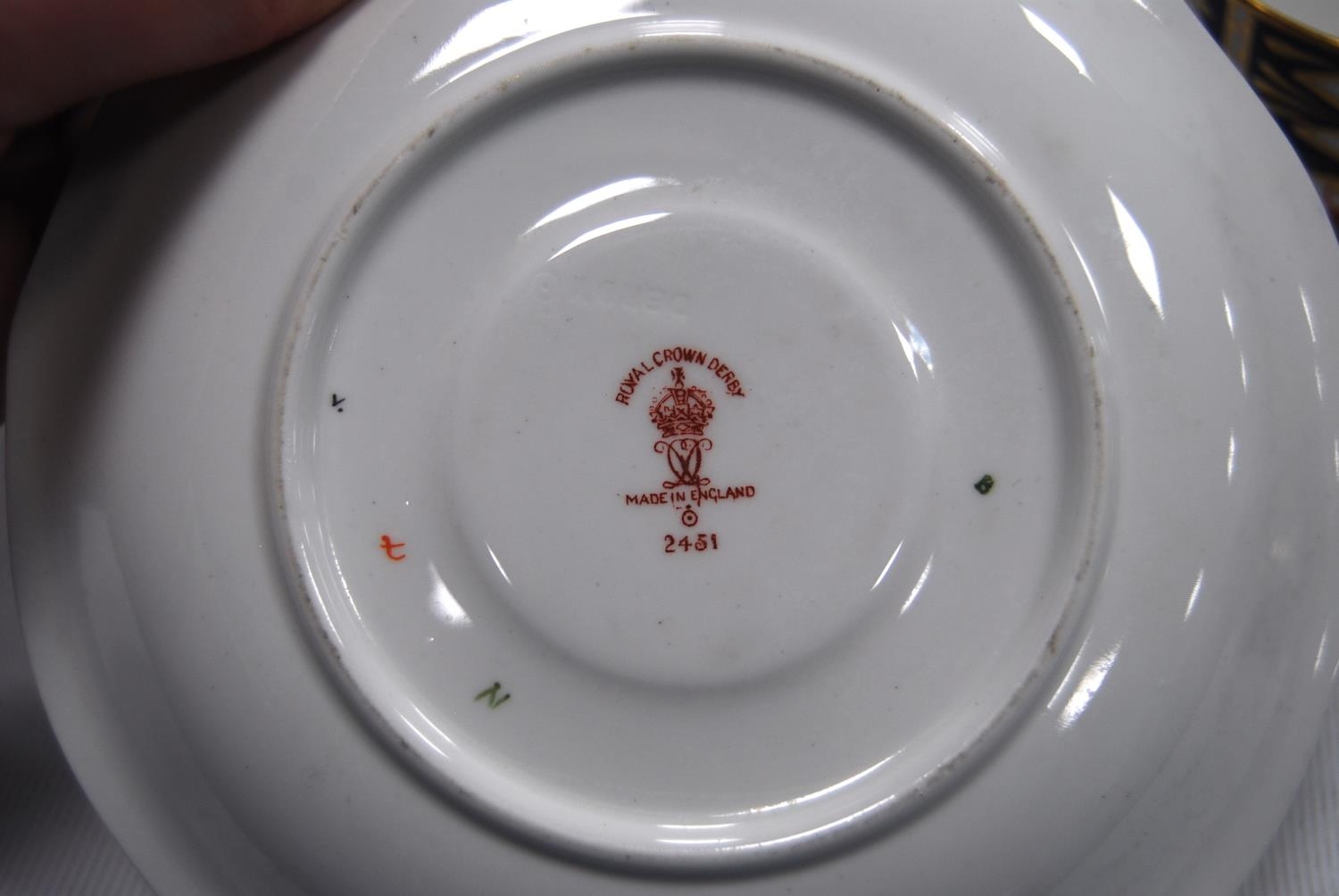 Royal Crown Derby part tea set comprising four side plates, six saucers, six tea cups and sugar - Image 5 of 7