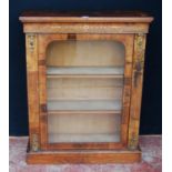 19th century French inlaid burr walnut pier cabinet, the inlaid frieze above a glazed door enclosing