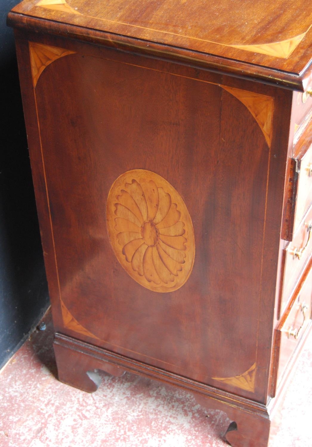 George III style inlaid mahogany kneehole desk, the long drawer above a cupboard door - Image 6 of 8