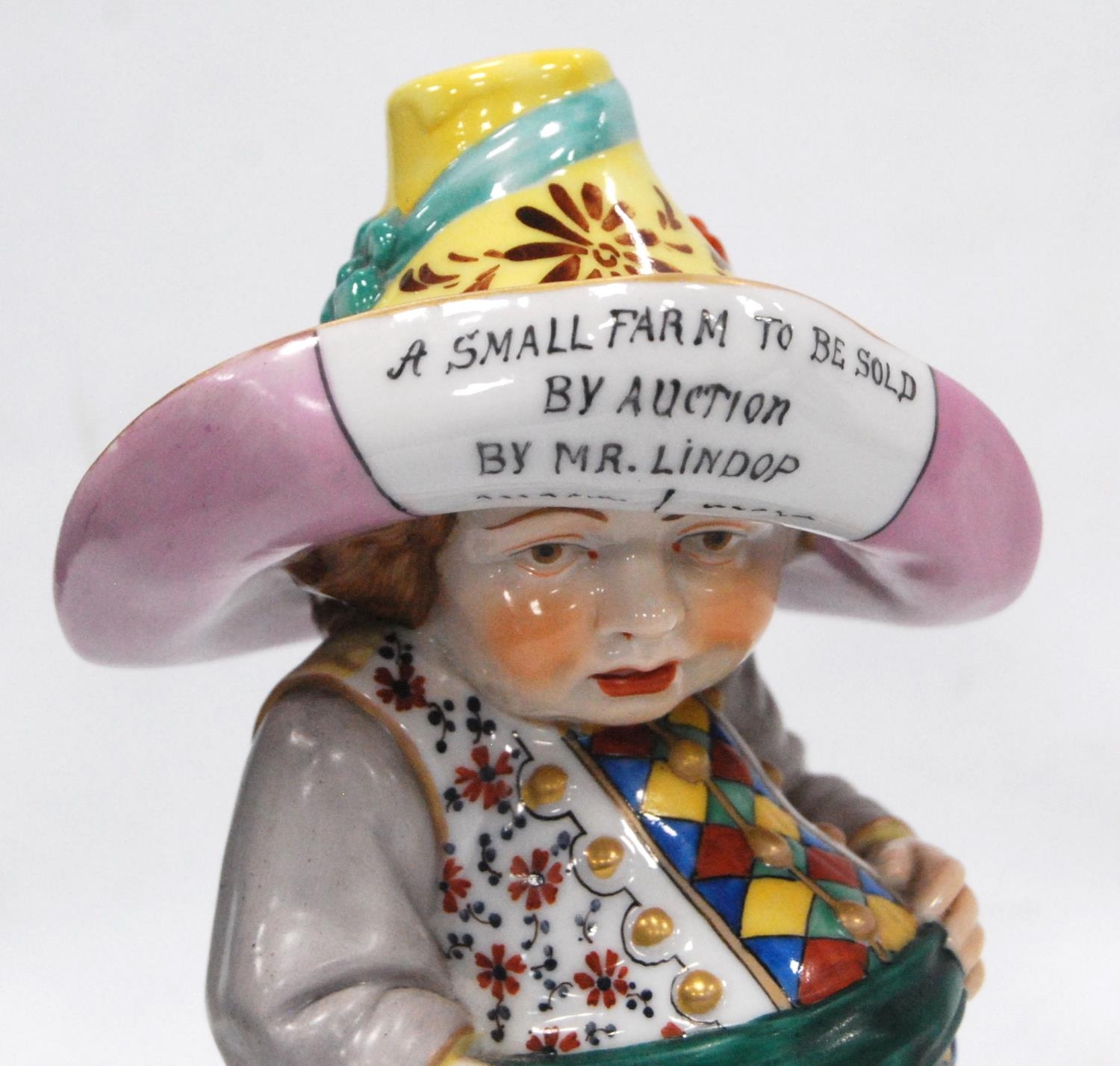 Pair of early 20th century Royal Crown Derby Mansion House dwarf figures, both bearing slogans to - Image 8 of 10