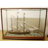 Late Victorian model of a clipper enclosed in a mahogany glazed display case, overall 57cm high,