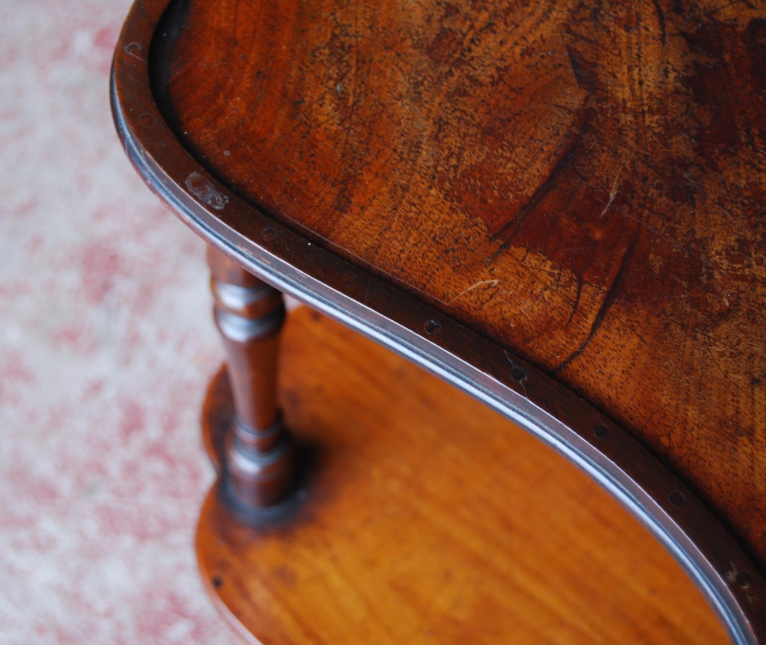 19th century mahogany window table, with two shaped tiers, on turned supports with brass castors, - Image 6 of 7