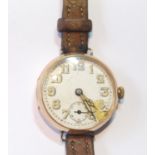 Gent's 9ct gold watch with luminous chapters and cathedral hands, 1919.