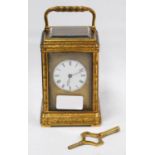 French gilt metal carriage clock, with silvered lever platform with compensated balance