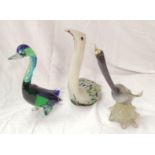 Mid 20th century art glass decanter or vase in the form of a swan with mottled polychrome